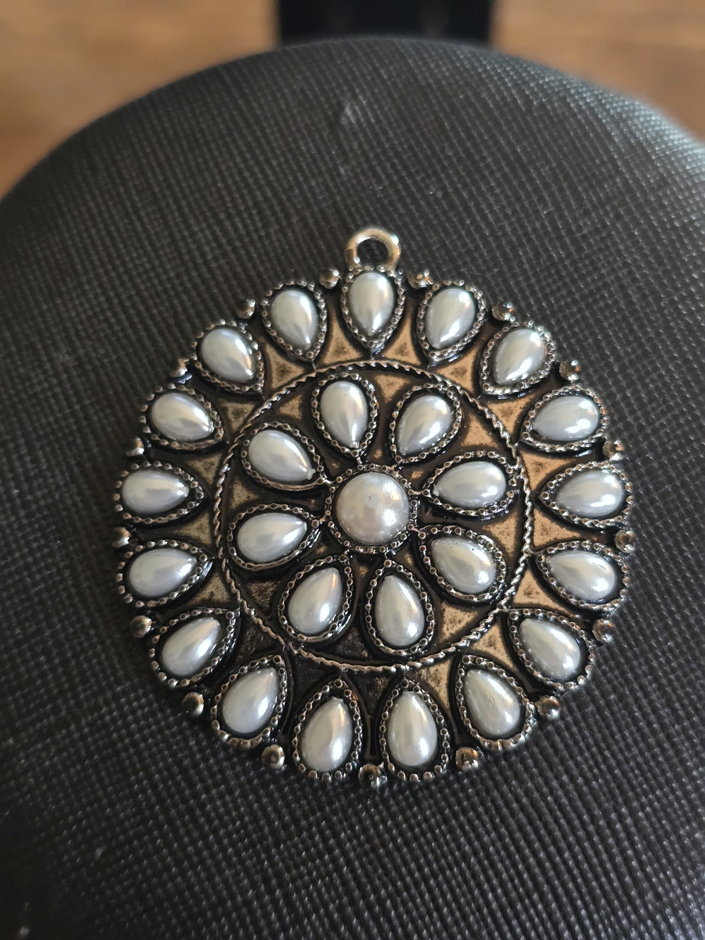Silver-Tone Pearl Medallion Pendant Necklace - White Pearlescent Accents